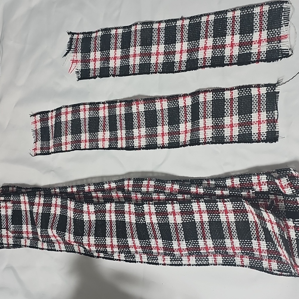 Burlap Pieces in Black, White, and Red Plaid